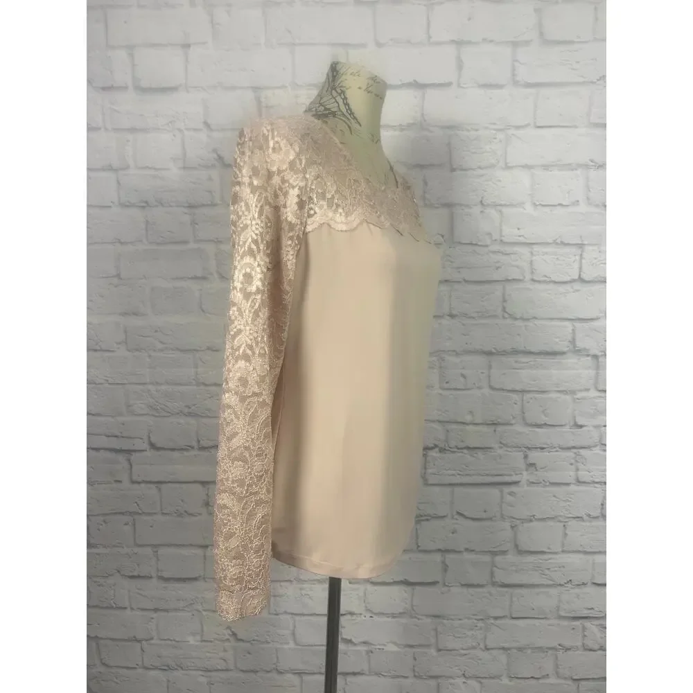 Calvin Klein Lace Sleeve Light Pink Blouse Women Size Medium - Picture 2 of 7